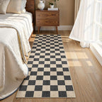 LIVEBOX Washable Runner Rug Checkered, 2x6 Black Runner Rugs for Hallway, Non-Slip Kitchen Runners, Farmhouse Neutral Classic Geometric for Hallways, Entryway, Bedroom, Bathroom(Black 2'x6')