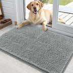 OLANLY Dog Door Mat for Muddy Paws 35x24, Absorbs Moisture and Dirt, Absorbent Non-Slip Washable Doormat, Quick Dry Chenille Mud Mat for Dogs, Entry Indoor Entryway Carpet for Inside Floor, Grey