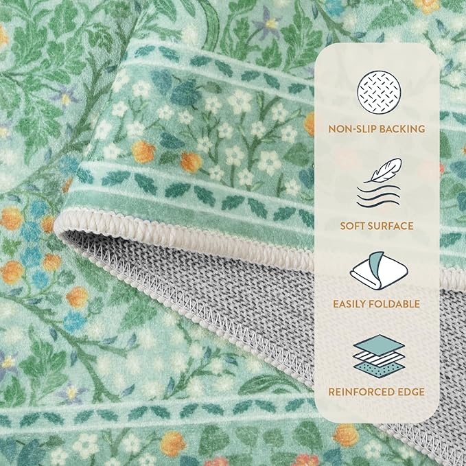 Lahome Floral Washable Kitchen Runner Rug, 2x6 Runners for Hallways Non Slip Ultra-Thin, Boho Soft Hallway Rug Forest Green Carpet for Bedroom Bathroom Laundry Room, Sage Green