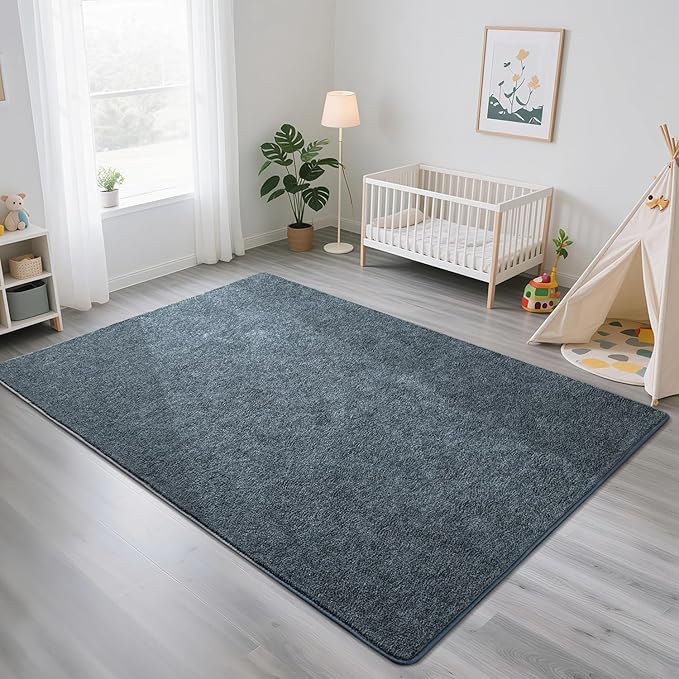 HQAYW 6x9 Large Area Rugs for Living Room Bedroom, Modern Thickened Memory Foam Soft Rug, Low Pile Minimalist Washable Non Slip Carpets for Kids Girls Boys Nursery Dorm Home Decor, Navy Blue