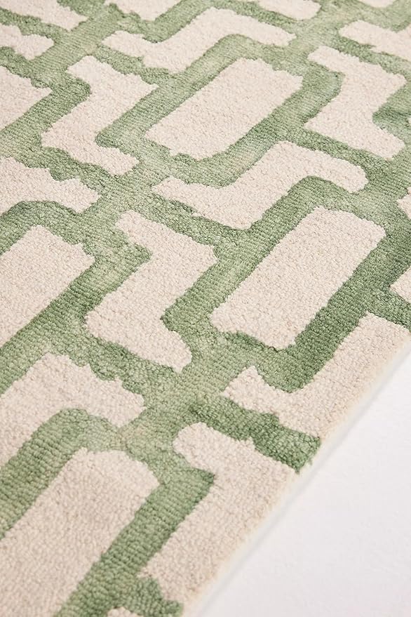 Hand-Tufted Wool Marengo Rug in Green – Modern Geometric Pattern Carpet for Living Room & Bedroom – Durable & Soft– 5 x 7