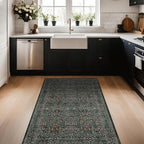 Dark Green Washable 3x6 Large Entryway Runner Rug Indoor, Non-Slip Floor Rugs for Kitchen, Bedroom, Bathroom Beside Bed, Stain & Fade Resistant, Vintage Floral Design