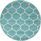 Rugs.com Lattice Frieze Collection Rug – 4' Round Light Blue Medium Rug Perfect for Kitchens, Dining Rooms
