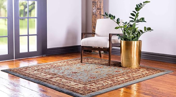 Unique Loom Voyage Collection Traditional Oriental Classic Intricate Design Area Rug (4' 0 x 4' 0 Square, Light Blue/Gold)