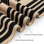 Black and Khaki Striped Outdoor Rug 4x6 ft, Washable Cotton Woven Patio Rug, Reversible Foldable Front Porch Decor Indoor Outdoor Rugs for Farmhouse/Living Room