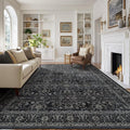 Vintage Charcoal Large Area Rugs 9x12 for Living Room, Earth Tone Dark Big Room Carpet Rug for Bedroom Dining Room, Washable Rug with Rubber Backing Low Pile Thin Soft for Family Room