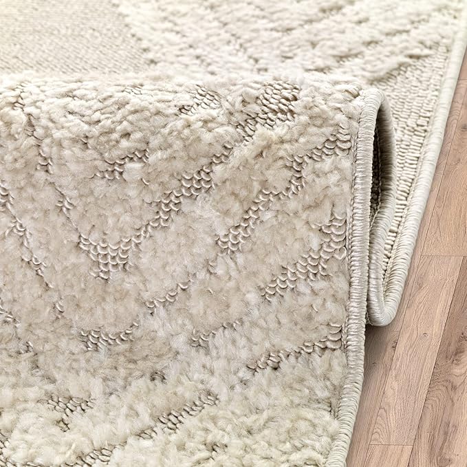 Antep Rugs Palafito 6x9 Geometric Shag Diamond High-Low Pile Textured Indoor Area Rug (Beige, 6'7" x 9')
