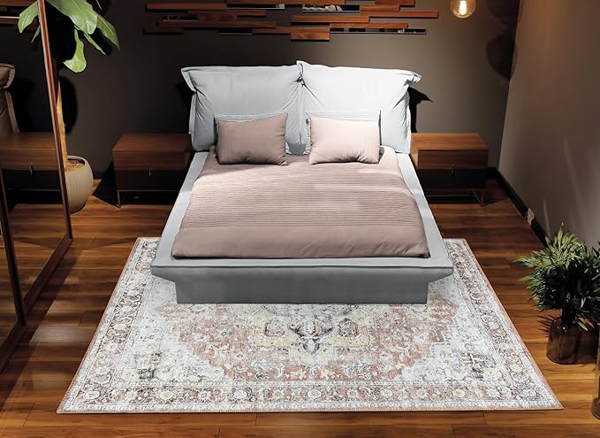 Bloom Rugs Washable Non-Slip 9' x 12' Rug - Blush/Beige Traditional Medallion Area Rug for Living Room, Bedroom, Dining Room, and Kitchen - Exact Size: 9' x 12'