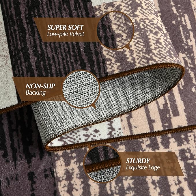 Large Area Rugs,Modern Geometric Patchwork Floor Decor for Bedroom Aesthetic Carpet, Rockwood Collection, Indoor Rugs for Living Room Dining Room Nursery Office Machine Washable Rug, 5x8 Ft Chocolate
