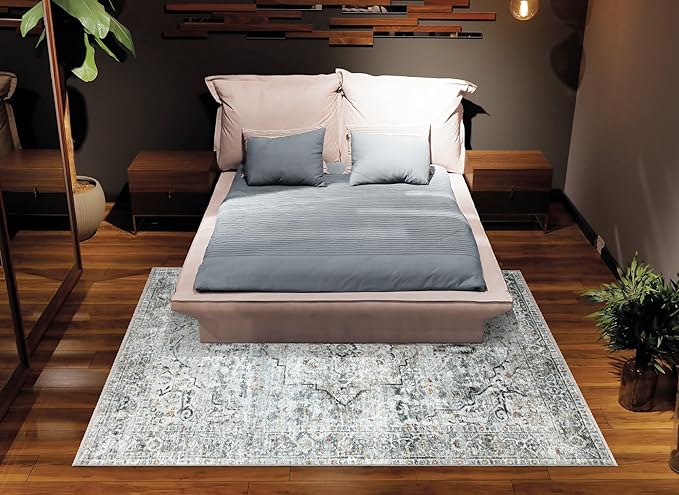 Bloom Rugs Caria Washable Non-Slip 5x7 Rug - Ivory/Gray/Caramel Traditional Area Rug for Living Room, Bedroom, Dining Room, and Kitchen - Exact Size: 5' x 7'