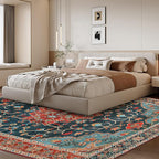 WILLSUN Washable Area Rugs, 8x10 Non-Slip Boho Large Area Rugs for Living Room, Bedroom, Machine Washable Vintage Rug, Indoor Floral Print Carpet for Home Decor, Kid & Pet Friendly Mat
