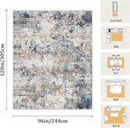 8x10 Washable Area Rug for Living Room, Multicolor Modern Vintage Abstract Rug Large Non-Slip Low Pile Soft Faux Wool Carpet, Kids and Pets Friendly for Bedroom Dining Room Farmhouse Home Decor Rug