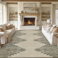 HelloTree Area Rug for Living Room 9x12 Washable Geometric Moroccan Rug Stripe Farmhouse Bohemian Minimalistic Non Slip Non Shedding Ultra Thin Soft Rug for Bedroom Office DiningRoom Nursery-Cream
