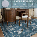 Moynesa Animal Area Rugs 8x10, Washable Luxurious Vintage Boho Blue Area Rug for Living Room Bedroom Dining Room Office Playroom, Foldable Low Pile Soft Non-Slip Carpets for Indoor