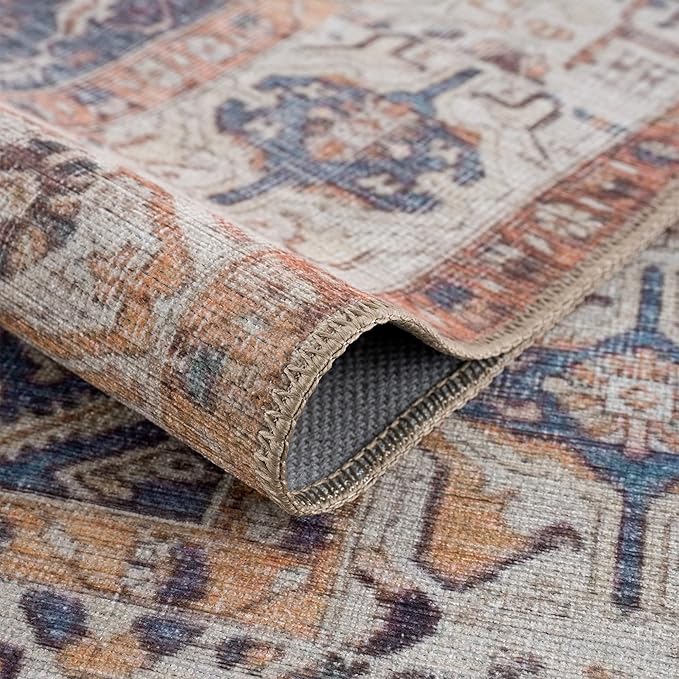 Bloom Rugs Washable 3' x 5' Rug - Orange/Blue/Beige Traditional Area Rug for Living Room, Bedroom, Dining Room, and Kitchen - Exact Size: 3' x 5'