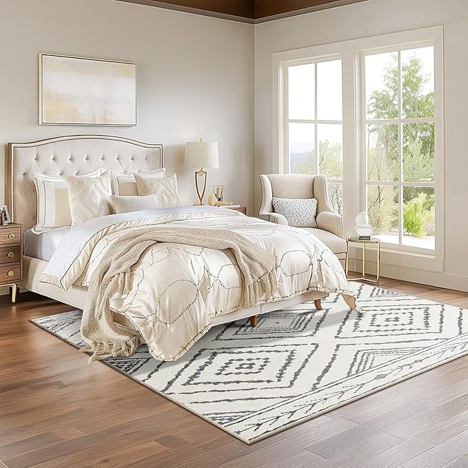 Area Rug 4x4 Rug Machine Washable Non-Slip Low Pile Print Pattern Western Rug for Living Room Bedroom Entryway Tribal Series -Navywhite/Black