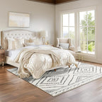 Area Rug 6x6 Rug Machine Washable Non-Slip Low Pile Print Pattern Western Rug for Living Room Bedroom Entryway Tribal Series -Navywhite/Black