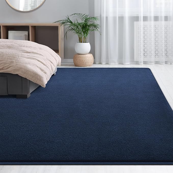 Large Area Rugs for Living Room Bedroom, 4x6 Feet Navy Blue Rug, Minimalist Modern Shag Rug, Soft Thick Memory Foam Indoor Carpet, Non-Slip Washable Rug for Boys Girls Dorm Nursery Room Home Decor