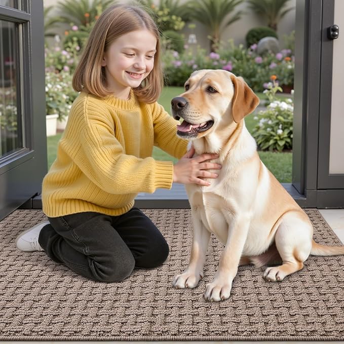 LUMI Washable Door Mat Indoor Entrance 36x60, Dirt Trapper Front Door Mats with Absorbent Interior and Non-Slip Rubber Backing, Entryway Doormat, Beige