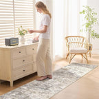 2X10 Washable Runner Rug for Hallway: Soft Neutral Modern Abstract Area Rug - Non-Slip Low Pile Long Throw Indoor Carpet for Kitchen Entryway Kitchen Bedroom Laundry - Brown Grey
