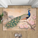 Peacock Peony Area Rug 3x4-3x4 Rug, Classic Peacock Peony Rugs for Living Room, Floral Animal Carpet, Peafowl Feather Washable Area Rugs for Bedroom, Aesthetics Carpet - Peafowl Home Decor & Gifts