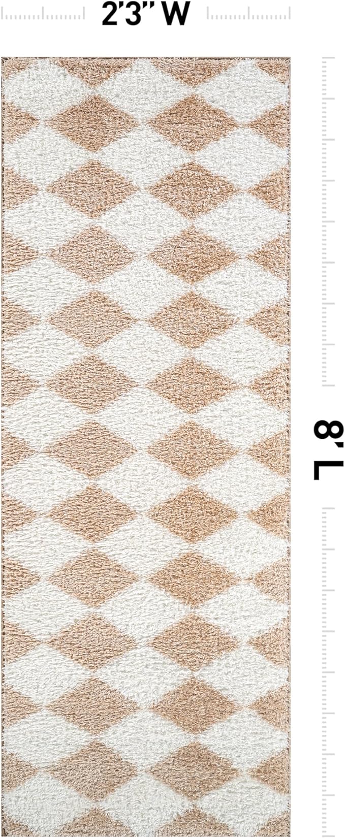 Rugshop Diamond Wave Shag Runner Rug Beige 2' 3" x 8' Perfect for Hallways, Kitchens, or Behind The Sofa