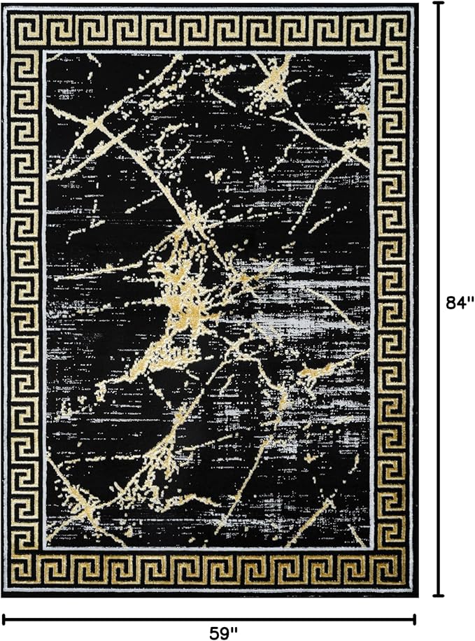 GLORY RUGS Area Rugs Marble 5X7 Black Gold Carpet Modern Abstract Rug Living Room Dining Bedroom Rug