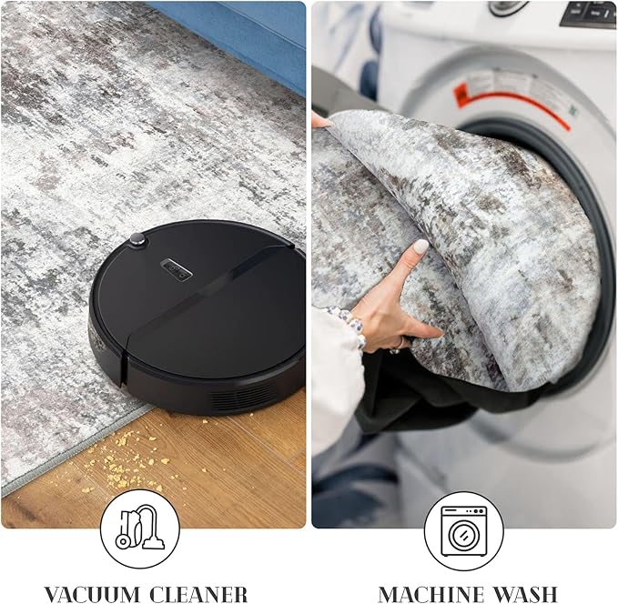 Abstract Runner Rug 2x6 Washable Runners for Hallways, Soft Kitchen Runner Rug Non-Slip, Beige Grey Thin Print Faux Wool Floor Carpet Rug Runner for Entryway Hall Bedroom Laundry Room Indoor
