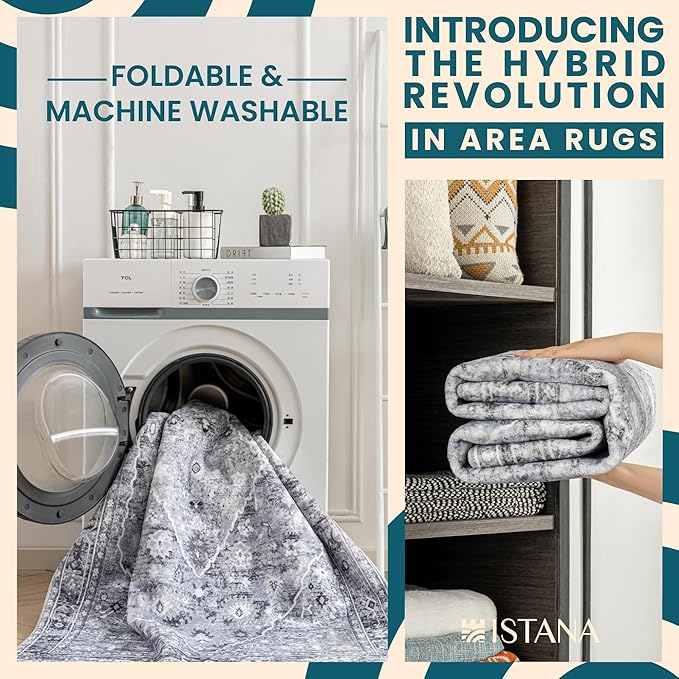 Istana 9x12 Area Rug - Grey 9 x 12 Area Rugs for Living Room - Foldable 9x12 Rugs for Bedroom - Stain Resistant Washable Rug - Eco-Friendly Area Rugs Living Room