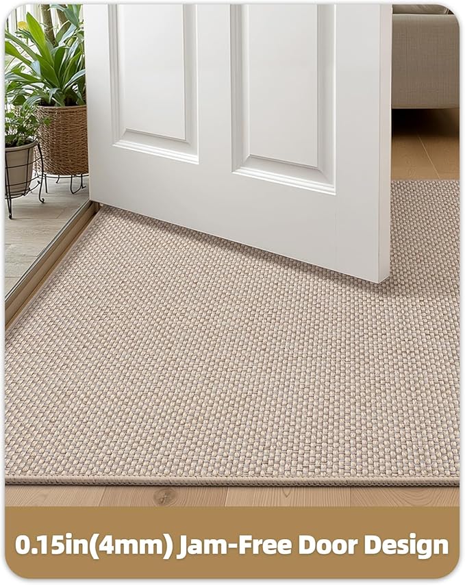 Color&Geometry Ultra-Thin Indoor Door Mat, 24"x36" Low-Profile Non-Slip Entryway Rug with Modern Geometric Texture, Washable Doormat for Indoor Entrance, Front Door, Khaki (Rolled-up NO Creases)