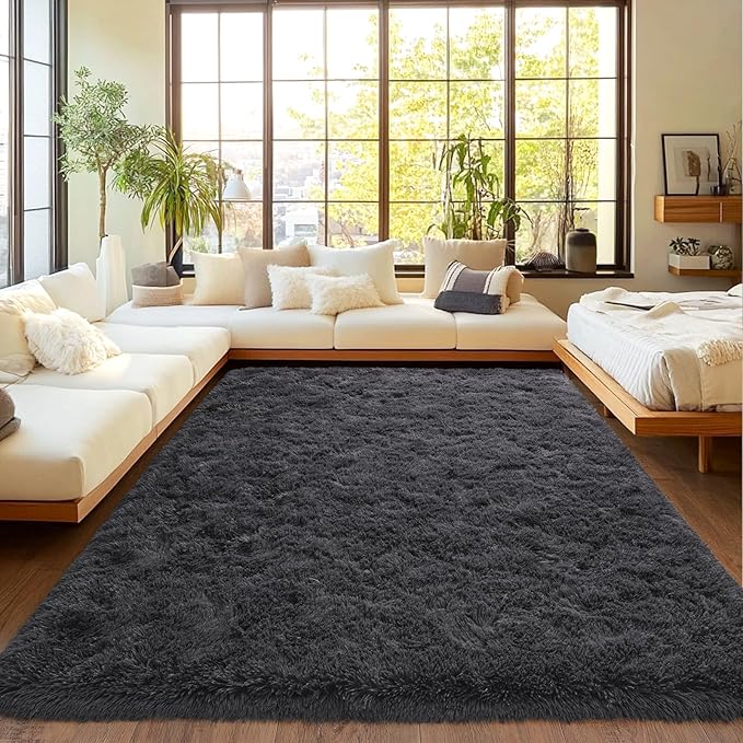 Upgrade Non-Slip Plush Rugs for Living Room, Soft Shaggy Carpets for Living Room, Fuzzy Rugs for Kids' Room, Perfect Decor for Modern Home Charcoal 6x9 Feet