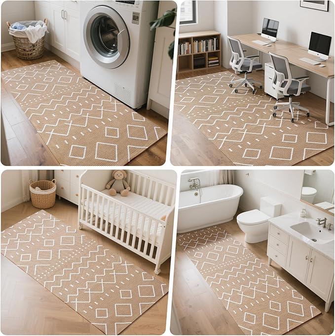 Hallway Runner Rug 2x5, Washable Kitchen Runners Non Slip, Ultra Thin Entryway Floor Mat Fit Under Door, Soft Low Pile Cotton Boho Carpet for Laundry Outdoor Bedroom