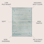 JONATHAN Y Khalil Modern Berber Stripe Turquoise/Cream Indoor Area Rug, 8x10, Contemporary, Bohemian, Easy-Cleaning for Living Room, Bedroom, Kitchen, Pet Friendly, Non-Shedding (MOH207D-8)