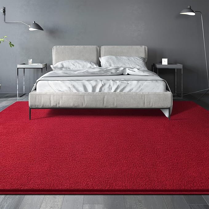 Large Area Rugs for Living Room Bedroom, 6x9 Feet Burgundy Red Rug, Minimalist Modern Shag Rug, Soft Thick Memory Foam Indoor Carpet, Non-Slip Washable Rug for Boys Girls Dorm Nursery Room Home Decor