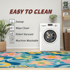 Floral Large Rug - 7x9 Area Rug - Modern Artistic Flower Rugs for Living Room Non Slip Low Pile Machine Washable Dining Room Rugs, Floral Carpet Home Decor & Gifts
