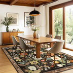 Floral 9x12 Area Rug Machine Washable Soft Print Boho Carpet Non Slip Doormat Low Pile Flower Area Rugs for Living Room Bedroom Nursery Kitchen Dining Room Indoor-Black/Yellow/Red