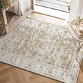 jinchan Fiora Floral 2x3 Rugs for Entryway - Vintage Washable Small Non-Slip Distressed Indoor Doormat Ultra-Thin Low-Pile Accent Rug for Entrance Kitchen Bedroom Bathroom (2x3ft, Taupe)