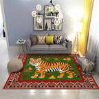Colorful Tiger Pattern Area Rug, 5x7ft,Stylish Geometric Border Tiger Rug, Add Unique Charm To Your Home,Cute Animal Print Pattern Rugs Suitable for Children's Room Living Room Bedroom Farmhouse