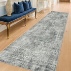 2'6"x8' Hallway Runner Rugs Non Slip, Modern 8ft Long Rug for Kitchen Floor, Entrance, Farmhouse Medallion Abstract Indoor Décor, Low Pile Stain Resistant (Slate Blue)