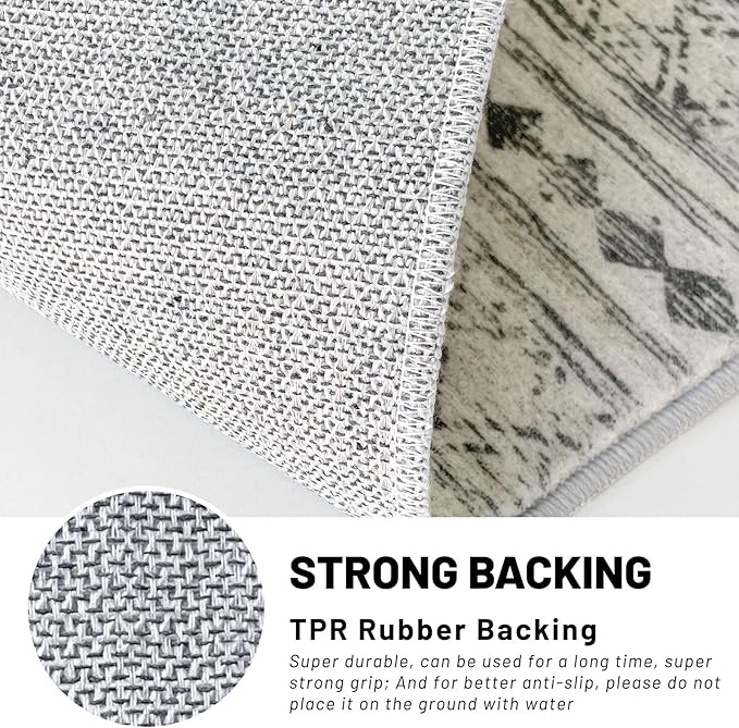 KUTA 3x5 Entryway Rug, Grey Non-Slip Washable Low-Pile Boho Moroccan Living Room Area Rug, Ultra Soft Distressed Geometric Print Throw Carpet for Entrance, Bedroom, Nursery, Dorm, Kitchen