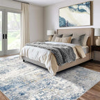 Area Rug Living Room Rugs - 8x10 Abstract Large Soft Indoor Washable Rug Neutral Modern Low Pile Carpet for Bedroom Dining Room Farmhouse Home Office - Blue