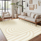 Bavni Area Rugs 8x10, Modern Soft Bedroom Rug, Machine Washable Rug Non Slip, Abstract Low Pile Large Rugs for Living Room, Dining Room, Abstract Brown Beige
