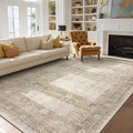 Vintage Beige 8x10 Area Rugs for Living Room, Retro Neutral Earth Tone Carpet Rug for Bedroom Dining Room, Low Pile Thin Washable Non Slip Room Rug for Home Office Playroom Family Room