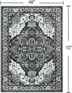 YJ.GWL Area Rugs for Living Room 4x6 Machine Washable Rugs for Bedroom, Non Slip Floral Vintage Rug Indoor Carpet, Stain Resistant Throw Rug for Dining Room Kitchen, Black Grey Blue