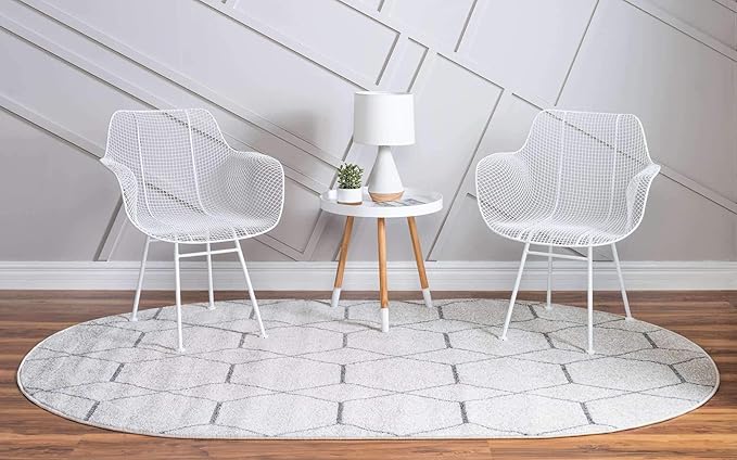 Unique Loom Trellis Frieze Collection Area Rug - Geometric (5' x 8' Oval, Ivory/ Gray)