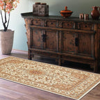 COMSLE Boho Area Rug, 2' x 4' Machine Washable Rugs for Entryway Faux Wool Small Rugs Distressed Throw Rug Non-Slip Floor Carpet for Indoor Bedroom Kitchen Living Room Cream/Beige-2