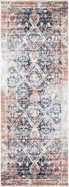 Bloom Rugs Washable Non-Slip 7 ft Runner - Orange/Black Traditional Runner for Entryway, Hallway, Bathroom, and Kitchen - Exact Size: 2.5' x 7'