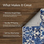 EVERGRACE Hallyway Area Runner Rugs 2x10, Boho Floral Faux Wool Indoor Outdoor Rugs, Washable Rugs for Bedroom Dining Room Living Room Kitchen, Low Pile Floor Mat Carpet for Home Decor, Celtic Blue