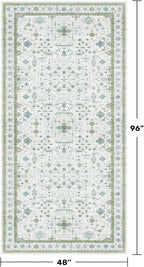 Blue and Green Washable Rugs for Living Room - 4x8 Vintage Boho Floral Pastel Cream, Washable Low Pile Non Slip Area Rug for Bedroom Beside Bed, Door Mat Indoor Entrance, Kitchen, Decor