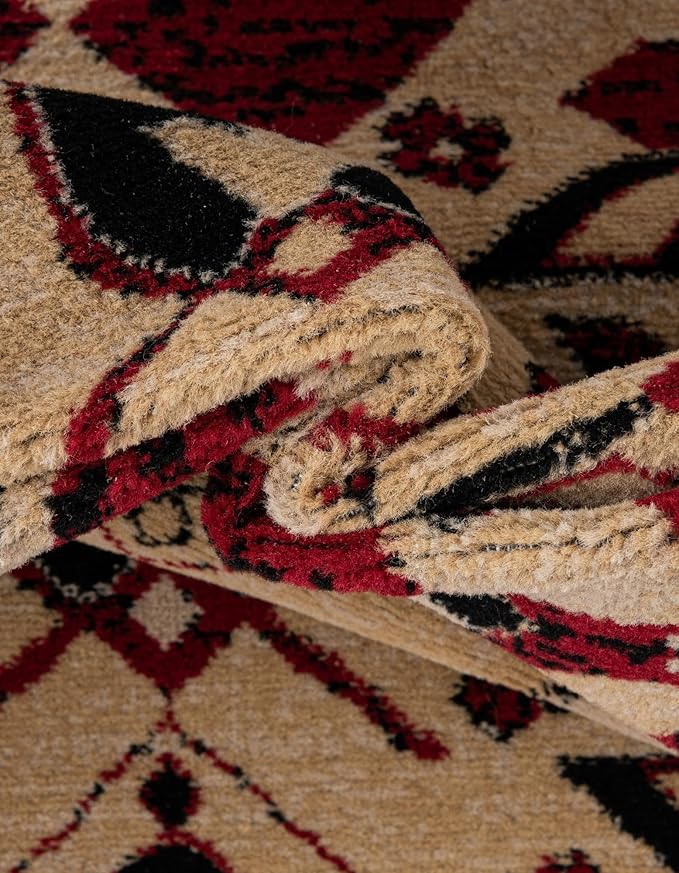 Unique Loom Taftan Collection Border Geometric Tribal Inspired Design Area Rug (2' 11 x 16' 5 Runner, Red/ Gold)